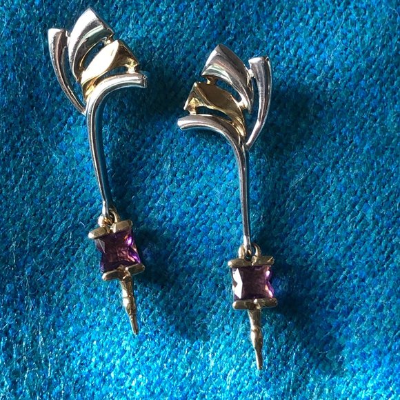 Gold, silver and amethyst earrings - Picture 2 of 9